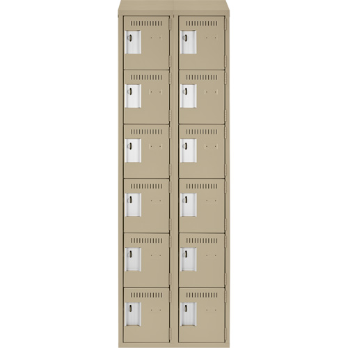 Clean Line Lockerette, 6 -tier, Bank of 2, 24" x 18" x 78", Steel, Beige, Rivet (Assembled) Trail Hammer and Bolt