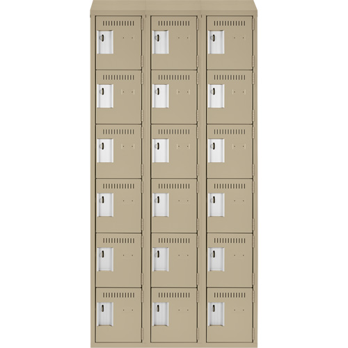 Clean Line Lockerette, 6 -tier, Bank of 3, 36" x 18" x 78", Steel, Beige, Rivet (Assembled) Trail Hammer and Bolt