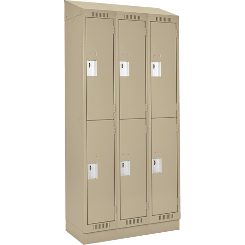 Clean Line Lockers, 2 -tier, Bank of 3, 36" x 18" x 82", Steel, Beige, Rivet (Assembled) Trail Hammer and Bolt