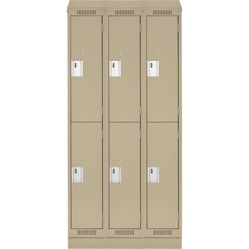 Clean Line Lockers, 2 -tier, Bank of 3, 36" x 18" x 82", Steel, Beige, Rivet (Assembled) Trail Hammer and Bolt