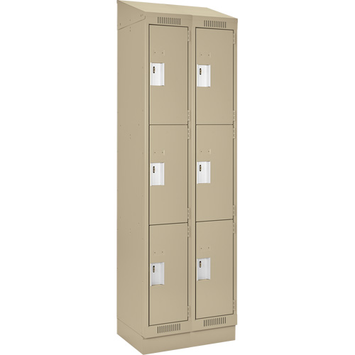 Clean Line Lockers, 3 -tier, Bank of 2, 24" x 18" x 82", Steel, Beige, Rivet (Assembled) Trail Hammer and Bolt