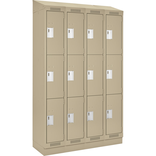 Clean Line Lockers, 3 -tier, Bank of 4, 48" x 18" x 82", Steel, Beige, Rivet (Assembled) Trail Hammer and Bolt