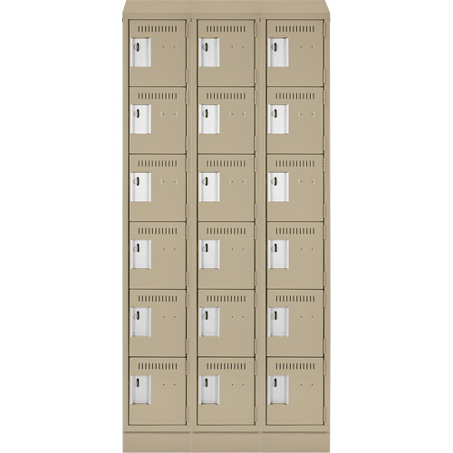 Clean Line Lockerette , 6 -tier, Bank of 3, 36" x 18" x 82", Steel, Beige, Rivet (Assembled) Trail Hammer and Bolt