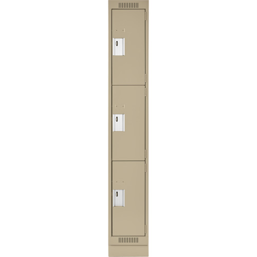 Clean Line Lockers, 3 -tier, 12" x 18" x 76", Steel, Beige, Rivet (Assembled) Trail Hammer and Bolt