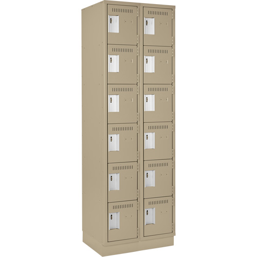 Clean Line Lockerette, 6 -tier, Bank of 2, 24" x 18" x 76", Steel, Beige, Rivet (Assembled) Trail Hammer and Bolt