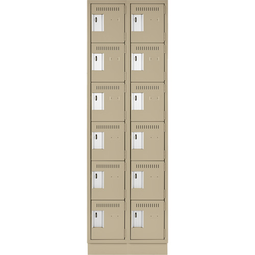 Clean Line Lockerette, 6 -tier, Bank of 2, 24" x 18" x 76", Steel, Beige, Rivet (Assembled) Trail Hammer and Bolt