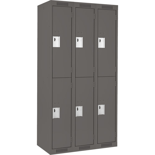 Clean Line Lockers, 2 -tier, Bank of 3, 36" x 18" x 72", Steel, Charcoal, Rivet (Assembled) Trail Hammer and Bolt