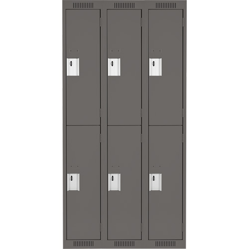 Clean Line Lockers, 2 -tier, Bank of 3, 36" x 18" x 72", Steel, Charcoal, Rivet (Assembled) Trail Hammer and Bolt