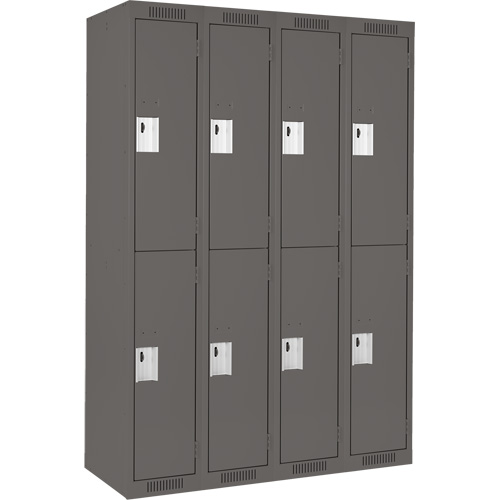 Clean Line Lockers, 2 -tier, Bank of 4, 48" x 18" x 72", Steel, Charcoal, Rivet (Assembled) Trail Hammer and Bolt