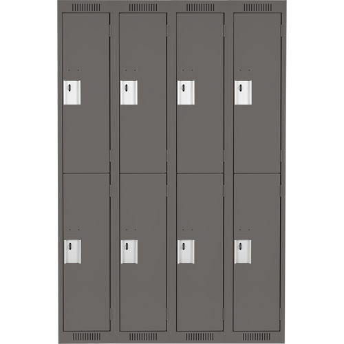 Clean Line Lockers, 2 -tier, Bank of 4, 48" x 18" x 72", Steel, Charcoal, Rivet (Assembled) Trail Hammer and Bolt