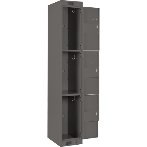 Clean Line Lockers, 3 -tier, Bank of 4, 48" x 18" x 72", Steel, Charcoal, Rivet (Assembled) Trail Hammer and Bolt