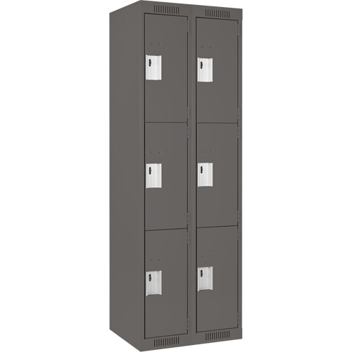 Clean Line Lockers, 3 -tier, Bank of 2, 24" x 18" x 72", Steel, Charcoal, Rivet (Assembled) Trail Hammer and Bolt