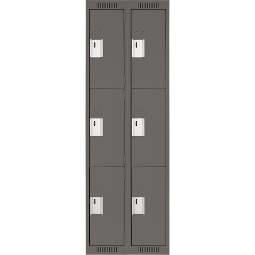 Clean Line Lockers, 3 -tier, Bank of 2, 24" x 18" x 72", Steel, Charcoal, Rivet (Assembled) Trail Hammer and Bolt