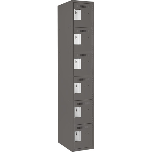 Clean Line Lockerette, 6 -tier, 12" x 18" x 72", Steel, Charcoal, Rivet (Assembled) Trail Hammer and Bolt