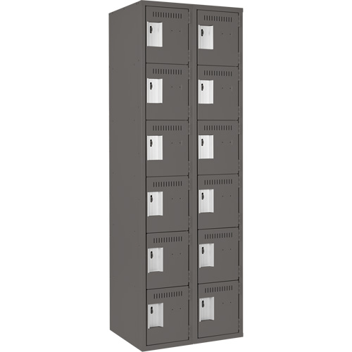 Clean Line Lockerette, 6 -tier, Bank of 2, 24" x 18" x 72", Steel, Charcoal, Rivet (Assembled) Trail Hammer and Bolt