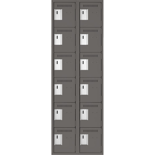 Clean Line Lockerette, 6 -tier, Bank of 2, 24" x 18" x 72", Steel, Charcoal, Rivet (Assembled) Trail Hammer and Bolt