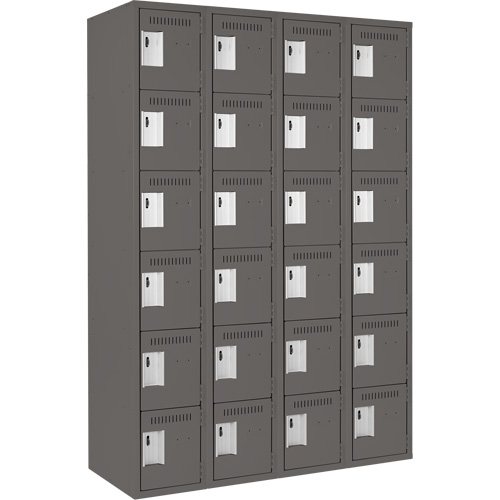 Clean Line Lockerette, 6 -tier, Bank of 4, 48" x 18" x 72", Steel, Charcoal, Rivet (Assembled) Trail Hammer and Bolt