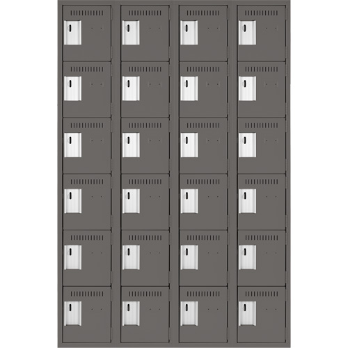 Clean Line Lockerette, 6 -tier, Bank of 4, 48" x 18" x 72", Steel, Charcoal, Rivet (Assembled) Trail Hammer and Bolt