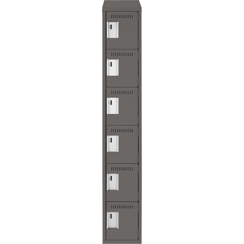 Clean Line Lockerette, 6 -tier, 12" x 18" x 78", Steel, Charcoal, Rivet (Assembled) Trail Hammer and Bolt