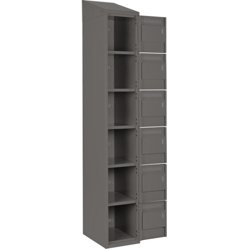 Clean Line Lockerette, 6 -tier, Bank of 4, 48" x 18" x 78", Steel, Charcoal, Rivet (Assembled) Trail Hammer and Bolt