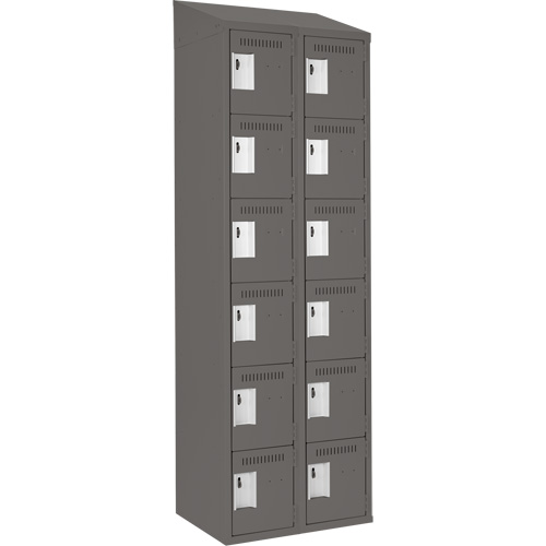 Clean Line Lockerette, 6 -tier, Bank of 2, 24" x 18" x 78", Steel, Charcoal, Rivet (Assembled) Trail Hammer and Bolt