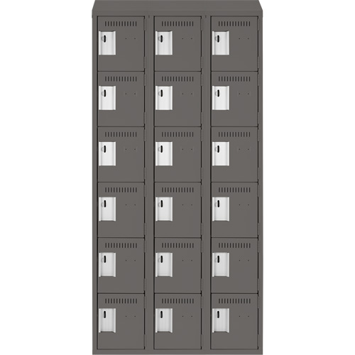 Clean Line Lockerette, 6 -tier, Bank of 3, 36" x 18" x 78", Steel, Charcoal, Rivet (Assembled) Trail Hammer and Bolt