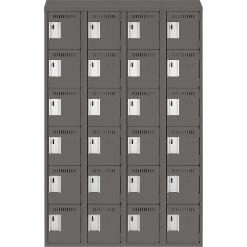 Clean Line Lockerette, 6 -tier, Bank of 4, 48" x 18" x 78", Steel, Charcoal, Rivet (Assembled) Trail Hammer and Bolt