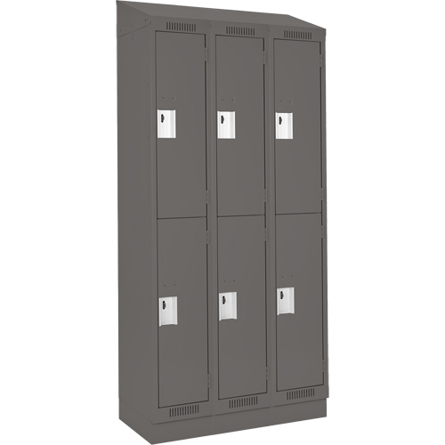 Clean Line Lockers, 2 -tier, Bank of 3, 36" x 18" x 82", Steel, Charcoal, Rivet (Assembled) Trail Hammer and Bolt