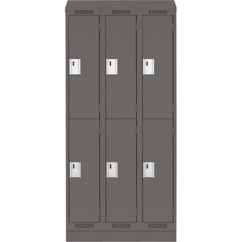 Clean Line Lockers, 2 -tier, Bank of 3, 36" x 18" x 82", Steel, Charcoal, Rivet (Assembled) Trail Hammer and Bolt