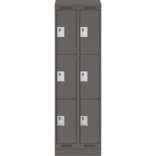Clean Line Lockers, 3 -tier, Bank of 2, 24" x 18" x 82", Steel, Charcoal, Rivet (Assembled) Trail Hammer and Bolt