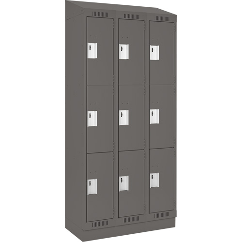 Clean Line Lockers, 3 -tier, Bank of 3, 36" x 18" x 82", Steel, Charcoal, Rivet (Assembled) Trail Hammer and Bolt
