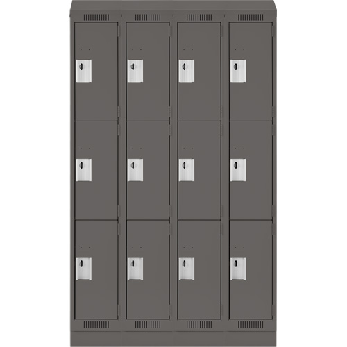 Clean Line Lockers, 3 -tier, Bank of 4, 48" x 18" x 82", Steel, Charcoal, Rivet (Assembled) Trail Hammer and Bolt