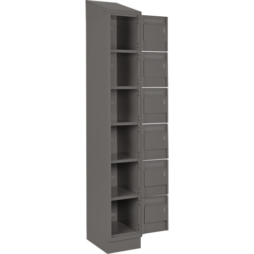 Clean Line Lockerette, 6 -tier, Bank of 4, 48" x 18" x 82", Steel, Charcoal, Rivet (Assembled) Trail Hammer and Bolt