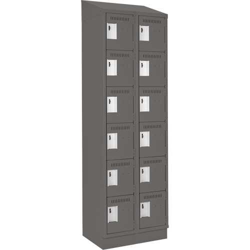 Clean Line Lockerette, 6 -tier, Bank of 2, 24" x 18" x 82", Steel, Charcoal, Rivet (Assembled) Trail Hammer and Bolt