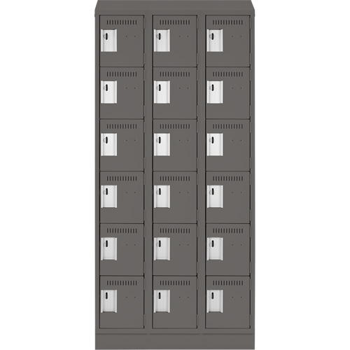 Clean Line Lockerette, 6 -tier, Bank of 3, 36" x 18" x 82", Steel, Charcoal, Rivet (Assembled) Trail Hammer and Bolt
