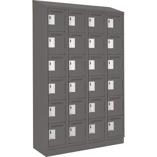 Clean Line Lockerette, 6 -tier, Bank of 4, 48" x 18" x 82", Steel, Charcoal, Rivet (Assembled) Trail Hammer and Bolt