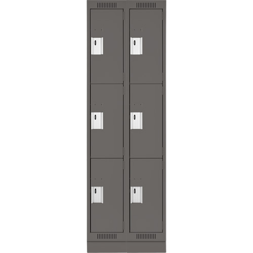 Clean Line Lockers, 3 -tier, Bank of 2, 24" x 18" x 76", Steel, Charcoal, Rivet (Assembled) Trail Hammer and Bolt