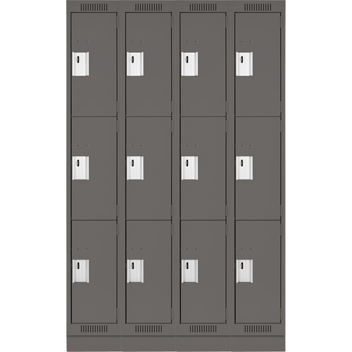 Clean Line Lockers, 3 -tier, Bank of 4, 48" x 18" x 76", Steel, Charcoal, Rivet (Assembled) Trail Hammer and Bolt