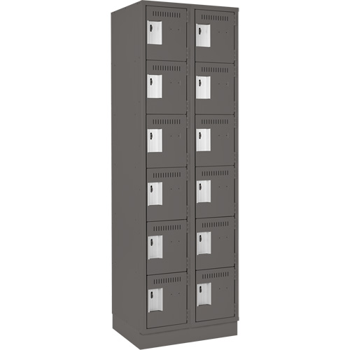 Clean Line Lockerette, 6 -tier, Bank of 2, 24" x 18" x 76", Steel, Charcoal, Rivet (Assembled) Trail Hammer and Bolt