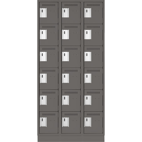 Clean Line Lockerette, 6 -tier, Bank of 3, 36" x 18" x 76", Steel, Charcoal, Rivet (Assembled) Trail Hammer and Bolt