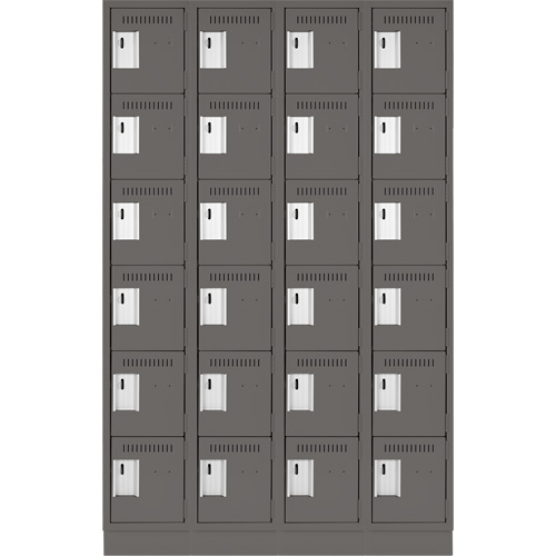 Clean Line Lockerette, 6 -tier, Bank of 4, 48" x 18" x 76", Steel, Charcoal, Rivet (Assembled) Trail Hammer and Bolt