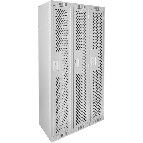 Clean Line Lockers, Bank of 3, 36" x 15" x 72", Steel, Grey, Rivet (Assembled), Perforated Trail Hammer and Bolt