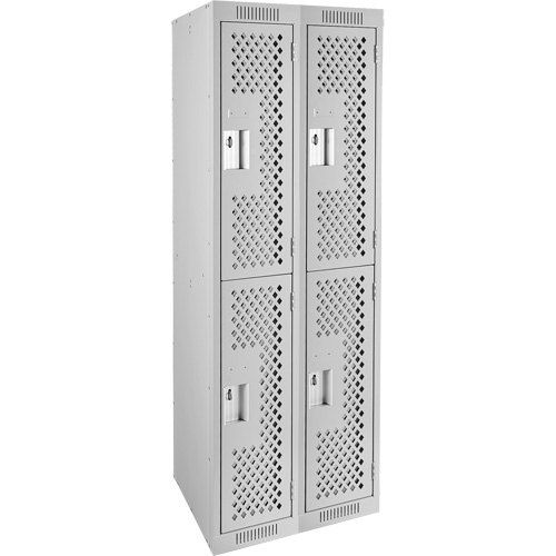 Clean Line Lockers, 2 -tier, Bank of 2, 24" x 12" x 72", Steel, Grey, Rivet (Assembled), Perforated Trail Hammer and Bolt