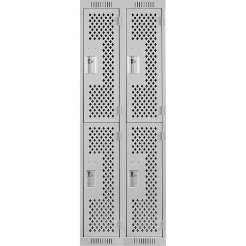 Clean Line Lockers, 2 -tier, Bank of 2, 24" x 12" x 72", Steel, Grey, Rivet (Assembled), Perforated Trail Hammer and Bolt