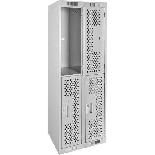 Clean Line Lockers, 2 -tier, Bank of 2, 24" x 12" x 72", Steel, Grey, Rivet (Assembled), Perforated Trail Hammer and Bolt