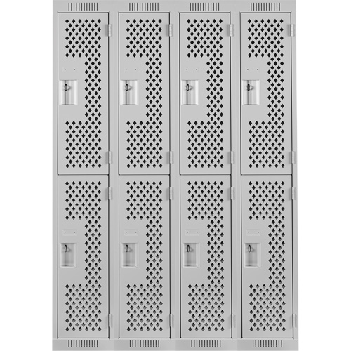 Casiers Clean Line, 2 niveaux, Bloc de 4, 48" x 15" x 72", Acier, Gris, Rivet (assembl&eacute;), Perfor&eacute; Trail Hammer and Bolt