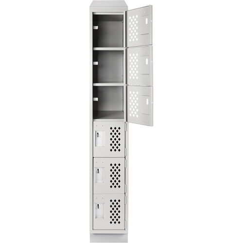 Assembled Lockerettes Clean Line Perforated Economy Lockers, 6 -tier, 18" x 72" x 12", Steel Trail Hammer and Bolt