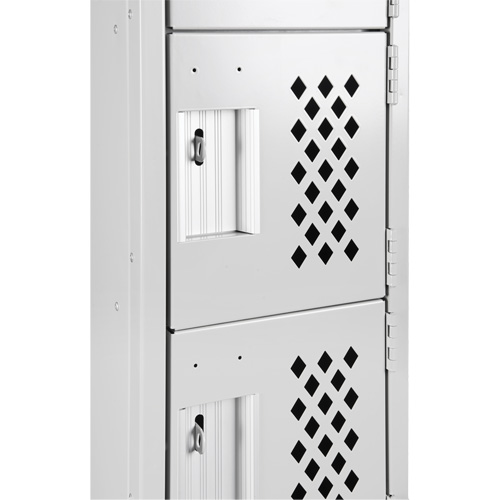 Assembled Lockerettes Clean Line Perforated Economy Lockers, 6 -tier, Bank of 3, 18" x 72" x 12", Steel Trail Hammer and Bolt