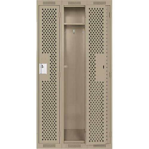 Clean Line Lockers, Bank of 3, 36" x 12" x 72", Steel, Beige, Rivet (Assembled), Perforated Trail Hammer and Bolt