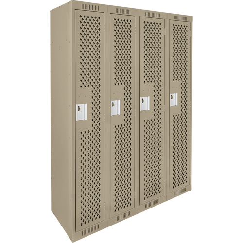 Clean Line Lockers, Bank of 4, 48" x 15" x 72", Steel, Beige, Rivet (Assembled), Perforated Trail Hammer and Bolt